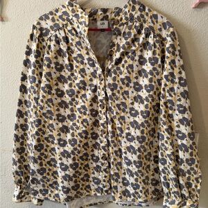 CAbi Yellow & Gray Printed Button-Front Blouse